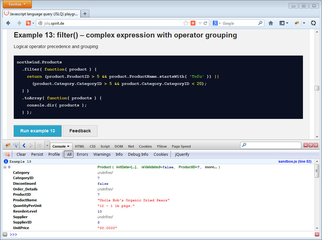 JSQL Playground example 13